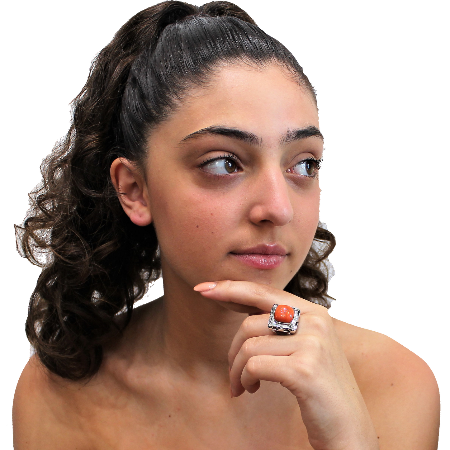 ANELLO QUADRATO ORO 18 CARATI, CORALLO E DIAMANTI