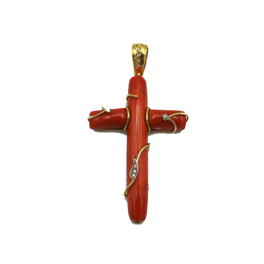 CROCE ORO 18 CARATI E CORALLO